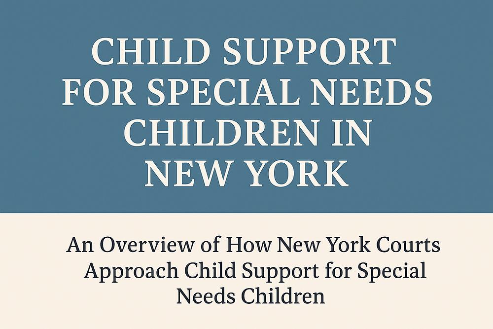 Blue and beige background with text: "Child Support for Special Needs Children in New York." "An overview of court approaches."