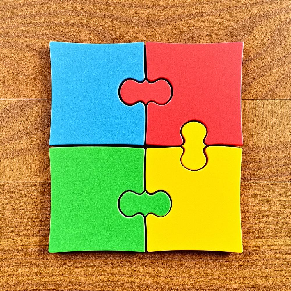 Syracuse autism attorney posts interlocking puzzle pieces in red, blue, yellow, and green on a wooden surface. No text. Bright and organized composition.